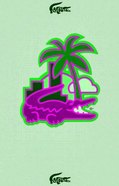 a drawing of a palm tree on top of a pink car