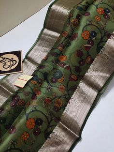 Pure handloom antique colour tissue & silver colour tissue silk sarees Kalamkari Saree With Kanchi Border, Kalamkari Design, Kalamkari Designs, Half Saree Designs, Kalamkari Saree, Mark Price, Sari Blouse, Saree Trends