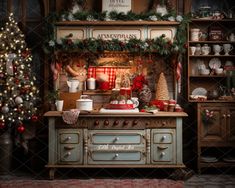 an old fashioned kitchen decorated for christmas