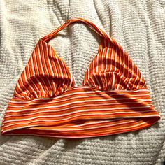 New With Tags. Size Is 3xl. Knitted Orange Cotton Material. Stretchy With No Elastic Or Zippers. Very 70s Prep Style. Originally $13.99 #2050 Ships In 2-3 Days. Preferably No Returns Or Exchanges. Striped Stretch Tops For The Beach, Striped Stretch Tops For Beach, H&m Summer Beach Tops, Striped Knit Tops For Vacation, Striped Stretch Halter Neck Top, Orange Knit Vacation Top, Orange Knit Top For Vacation, Fitted H&m Top For Beach, H&m Striped Tops