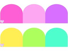 three different colored circles with hearts on the top one is pink, yellow and green