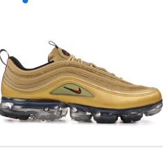 Air Vapormax 97 'Metallic Gold 2018. Women's 7. Like New. Gold Sneakers With Air Cushioning For Sports, Casual Gold Sneakers With Air Max Cushioning, Gold Sneakers With Air Max Cushioning For Streetwear, Gold Casual Sneakers With Air Max Cushioning, Gold Air Max Sneakers For Streetwear, Nike Gold, Womens Shoes Sneakers, Nike Women, Nike Shoes