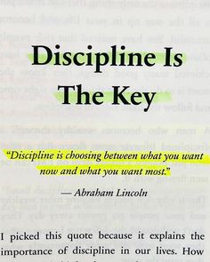 a piece of paper with the words discipline is the key