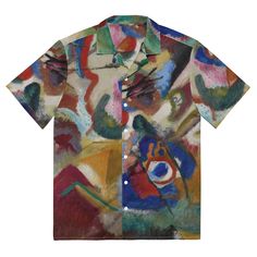 Art and Fashion, a Unique Combination!  Our images are iconic highlights of art history. Printed to the highest standards. We make the difference! All our products are of the very best color quality.  Meet your new favorite summer shirt! It exudes coolness both in terms of style and material. Plus, its featherlight and moisture-wicking fabric ensures comfort even on the hottest days.  Made from 65% recycled polyester and 35% polyester, this shirt has a fabric weight of 2.95 oz/yd² (100 g/m²). It Modern Multicolor Collared Shirt, Artistic Multicolor Printed Shirt, Modern Multicolor Graphic Print Shirt, Artistic Multicolor Short Sleeve Shirt, Artistic Short Sleeve Top With Artwork, Artistic Short Sleeve Relaxed Shirt, Artistic Short Sleeve Relaxed Fit Shirt, Artsy Short Sleeve Tops With Artwork, Artsy Short Sleeve Shirt For Summer