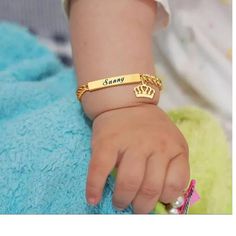 This is a personalized stainless steel bracelet, you can laser name, date, and logo on a bracelet. we have the gold and silver colors. this is a real stainless steel material. we have two sizes. One length is for women (length about 16cm+5cm),  One is for babies ( length about 12cm+3cm). ATTENTION As you placed the order, please send us the name you want to customize and choose a font type you like. Such as: Muskan, font 3 (Image Number). 💖 Personalized Child Name Bracelet] Baby Bracelet or pen Baby Crown, Customised Bracelets, Kids Bracelets, Baby Bracelet, Gold Engraving, Engraved Bracelet, Id Bracelets, Name Bracelet, Baby Name