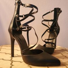 This Sexy Black Pointed Toe Heels Are From Charlotte Russe. The Straps Are Criss-Cross, Sure To Make Your Feet Look Even Sexier. Women's Size 9. Never Been Worn! Chic Strappy Heels For Club, Chic Strappy Heels For Night Out, Edgy Heels For Spring Night Out, Chic Ankle Strap Heels For Club, Edgy Pointed Toe Heels For Club, Chic Closed Toe Club Heels, Edgy Heels For Night Out In Spring, Edgy Fitted Heels For Spring, Edgy Heels With Open Side Vamp For Party