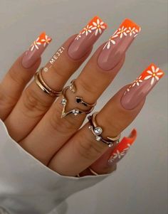 Sassy Nails, Fancy Nails Designs, Summery Nails, Her Nails, Summer Acrylic Nails, Orange Nails, Square Acrylic Nails, Coffin Nails Designs, Pretty Acrylic Nails