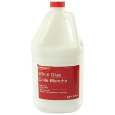 a gallon of white glue on a white background