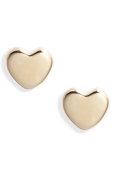 A hand-polished finish ensures the romance of these heart studs shine on any ensemble. 14k gold Handmade in Canada Classic Gold Heart Earrings For Formal Occasions, Classic Gold Heart Earrings For Anniversary, Elegant Polished Heart Earrings As Gift, Elegant Heart Earrings With Polished Finish, Elegant Polished Heart Earrings For Gift, Classic Heart-shaped Tarnish Resistant Earrings, Classic Heart Shaped Tarnish Resistant Earrings, Classic Heart-shaped Tarnish-resistant Earrings, Classic Gold Heart Earrings With Heart Charm