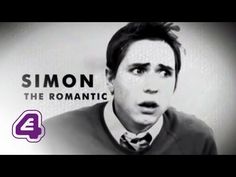 a man making a surprised face in front of a sign that says simon the romantic