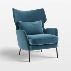 Alex Navy Blue Velvet Accent Chair + Reviews | Crate & Barrel Residence Lobby, Blue Velvet Accent Chair, Blue Accent Chairs, Leather Wingback, Chair Design Modern, Navy Blue Velvet, Velvet Accent Chair, Velvet Accents, Blue Accent