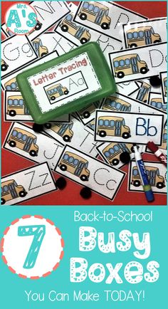 back - to - school busy boxes with the text, 7 you can make today