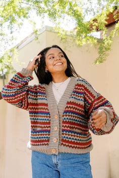 Model has a 94cm / 37” chest circumference and is wearing a size 4.

The Ottolie cardigan is knitted from the hem up. Stitches are picked up and sleeves are knitted top down. The body of the cardigan is worked back and forth in one piece to the underarms. Work is then divided into fronts and back and each part is then worked separately. The sleeves are picked up and worked down in the round. Stitches are picked up around the front and neck for the button band.