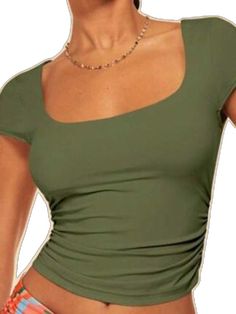 Fitted Square Neck Solid Color Top, Fitted Solid Color Square Neck Top, Trendy Summer T-shirt With Square Neck, Summer T-shirt With Square Neck And Stretch, Summer Stretch T-shirt With Square Neck, Trendy Stretch T-shirt With Square Neck, Trendy Summer Tops, Square Neck Tops, Crop Tops For Women