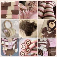 a collage of pictures with different types of clothing and accessories, including a cat