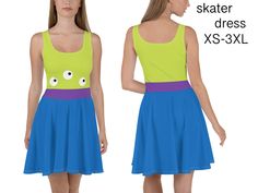 the skater dress is designed to look like an alien with googly eyes on it