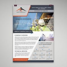 a brochure for construction company with an orange and blue design on the front