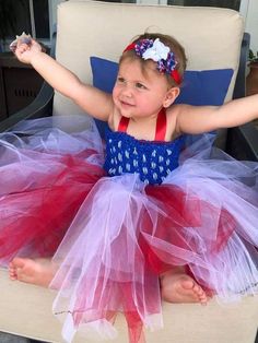 "This dress is perfect for your patriotic Princess! A soft, blue, lined stretch bodice is adorned with ribbon, tulle and red white and blue rhinestone buttons. 50 white peek a boo ribbons create the 50 stars on this dress. A floor length attached tutu skirt is created using over 75 yards of red and white tulle patterned to resemble the 13 stripes on the flag! The included headband is made of red stretch elastic and adorned with two red, white and blue chiffon flowers and a white chiffon, rhinestone center flower. Care Instructions: Hand wash and line dry.  Size Chart: Preemie  20\" SC    8\" L Newborn 20\" SC    8\" L 3 Months 20\" SC  10\" L 6 Months 20\" SC  11\" L 9 Months 20\" SC  12\" L 12 Months 20\" SC 13\" L 18 Months 22\" SC 14\" L 24 Months 22\" SC 15\" L 2T 22\" SC  16\" L 3T 22 Fitted Blue Tutu Dress For Summer, Summer Blue Fitted Tutu Dress, Fitted Red Tutu Dress For Summer, Patriotic Blue Dresses For 4th Of July, Patriotic Red Dresses For 4th Of July, Red Patriotic Dress For 4th Of July, Patriotic Sleeveless Dress For Spring, Fitted Sleeveless Dress For 4th Of July, Patriotic Sleeveless Spring Dresses