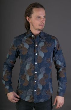 Mens 100% Cotton Long Sleeve Slim Fit Shirt* Slim Fit* 100% Cotton* Button Down* Button Cuff* Limited Edition* Heavy Cotton* Machine washable at 30°C✦Prints✦We have made many different prints for you to choose, as well as short sleeve shirts.✦What size am I?✦We realise that shirt sizes differ between different brands.  Our dimensions below are taken when the shirts are fully stretched out.  In order to have a comfortable fit we recommend the following shirt sizes according to chest size.Small Si Blue Shirt With Graphic Print And Spread Collar, Blue Spread Collar Shirt With Graphic Print, Blue Graphic Print Shirt With Spread Collar, Slim Fit Cotton Tops With Graphic Print, Blue Tops With Spread Collar For Fall, Blue Top With Spread Collar For Fall, Blue Fitted Shirt With Graphic Print, Slim Fit Printed Cotton Tops, Cotton Tops With Graphic Print And Spread Collar