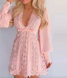 Sweetest dress every with delicate pink and butterfly lace. Long bell sleeve are vintage and so fun! Runs true to size. Elegant White Dress, Lace Dress Casual, Butterfly Lace, Boho Mode, White Lace Mini Dress, Lantern Sleeved Blouses, Patch Work Blouse, Nature Dress, Long Sleeve Lace Dress