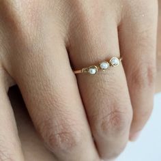 Triple Pearls Ring / Pearls Gold Filled Ring / Stacking Gold Ring / Minimal Gold Filled Ring / Simpl Adjustable Simple Pearl Ring For Promise, Simple Adjustable Size Pearl Promise Ring, Minimalist Pearl Ring For Wedding, Dainty Pearl Promise Ring With Birthstone, Dainty Pearl Birthstone Promise Ring, Adjustable Dainty Pearl Ring For Anniversary, Dainty Nickel-free Rings For Anniversary, Dainty Adjustable Pearl Ring For Anniversary, Dainty Nickel-free Midi Rings For Anniversary