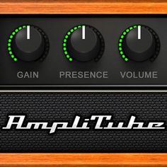 an amplitube guitar effects pedal with the words, gain presence volume 1