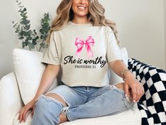 She is Worthy Oct 30, Cricut Ideas, Gender Neutral, Adult Outfits, Cricut, Tops & Tees, Ships, Top Outfits, T Shirts