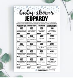 a baby shower game with hearts on it and the words, baby shower jeepary