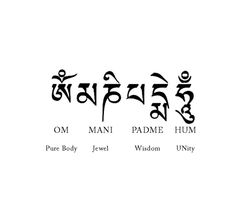 three different types of calligraphy written in various languages, with the words om manii, padme hum and pure body