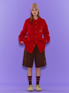 Composition : Shell: 100% cotton.Color : RedCountry of Origin : China Oversized Red Long Sleeve Shirt, Red Shirt For Spring Streetwear, Red Oversized Collared Shirt, Red Streetwear Shirt For Spring, Red Shirt For Workwear In Fall, Red Oversized Long Sleeve Shirt, Trendy Burgundy Cotton Tops, Oversized Red Casual Shirt, Oversized Red Shirt For Streetwear