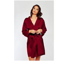 Wrap yourself in the luxurious comfort of the iCollection Soft Satin Burgundy Robe, your new favorite for weekend relaxation. Crafted from ultra-soft satin with a sleek binding trim, this robe features a cross-over neckline, three-quarter sleeves, and a looped self-tie sash with inner ties to ensure it stays comfortably in place, making it ideal for lounging on the patio or after a bath. From iCollection. Delicate Lingerie, Silky Robe, Satin Hands, Lounge Robes, Satin Lingerie, Sleepwear & Loungewear, Stretch Satin, Kimono Fashion, Length Sleeve