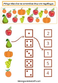 an apple, pears and oranges are arranged in the same pattern to help children learn