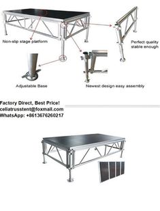 three different types of tables and chairs with metal legs, one is black and the other has