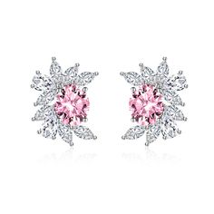 Style: Fashion OL Material: White Copper 925 Silver Needle Fashion Element: Geometry Elegant Pink Cluster Earrings, Lady Design, Gem Ruby, New Flower, Zircon Earrings, Red Diamond, Flower Hair Accessories, Colored Gems, Ruby Diamond