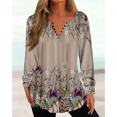 Season:Fall,Spring; Fabric:Polyester; Sleeve Length:Long Sleeve; Look After Me:Wet and Dry Cleaning,Washable,Machine wash; Gender:Women's; Theme:Floral; Style:Basic,Tunic; Elasticity:Micro-elastic; Tops Type:Blouse,Henley Shirt,Shirt; Occasion:Casual,Holiday; Top Length:Regular; Fit Type:Regular Fit; Pattern:Floral; Design:Print,Button; Neckline:Round Neck; Front page:FF; Listing Date:08/16/2023; Production mode:External procurement; Bust:; Length:; Sleeve:; Fit US Size:; Fit UK Size:; Fit EU Si Womens Henley, Loose Tees, Graduation Outfit, Henley Top, Collars For Women, Tonga, Zimbabwe, Vintage Button, Sierra Leone