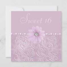 sweet sixteen birthday card with pink flowers and pearls