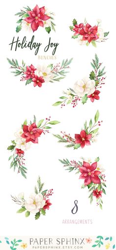 christmas flowers and greenery with the text holiday joy