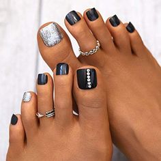 Black Toe Nails, Fall Toe Nails, Simple Toe Nails, Short Press On Nails