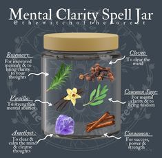 Clarity Spell Jar, Clarity Spell, Magic Ideas, Witches Jar, Herbal Witch, Lunar Witch, Herb Jar