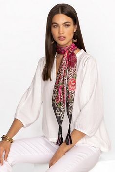 Artfully crafted from 100% flowing silk, the Pink Lace Silk Scarf is a must-have accessory. Featuring a vibrant print adorned with bold floral blooms, this luxurious scarf adds the perfect touch of color to your look. Tie at the neck or to the handle of a statement handbag for an extra bit of flare that adds visual interest to your look. Johnny Was Women's Pink Lace Scarf in Pink Lace Scarf Print, Silk, Floral Multicolor Silk Scarf For Festival, Spring Traditional Silk Scarf, Red Floral Print Silk Scarf For Summer, Bohemian Floral Print Scarves For Festivals, Bohemian Silk Scarves For Festivals, Traditional Silk Scarf For Summer, Bohemian Multicolor Silk Scarves, Elegant Summer Festival Scarves, Red Floral Print Silk Scarf For Spring