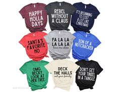 t - shirts that say happy holidays and santa's favorite hoi la la