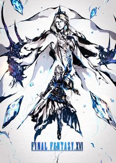 an anime character with long white hair and blue eyes, standing in front of ice crystals