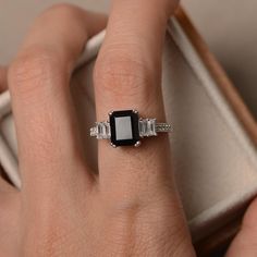 Anniversary ring natural black spinel ring emerald cut black | Etsy Modern Black Emerald Cut Jewelry, Elegant Black Baguette Cut Ring, Black Baguette Cut Ring For Formal Occasions, Elegant Black Baguette Cut Jewelry, Formal Black Baguette Cut Rings, Classic Black Baguette Cut Rings, Black Emerald Cut Promise Ring, Black Emerald-cut Gemstone Jewelry, Black Emerald Cut Fine Jewelry Rings