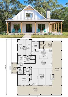 the floor plan for this modern farmhouse house