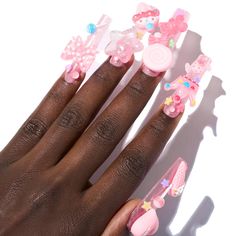 FREE SHIPPING ON ORDERS $9.95+ Buy 3 Get 1 More Free CODE: 4YOU Buy 5 Get 5 More Free CODE: 5FREE Candy Inspired Nails, Decora Nails, Xl Nails, Gyaru Nails, Sticker Nails, Bow Nails, Long Press On Nails, Star Decor, Jelly Nails