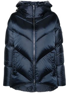 navy blue down-feather filling padded design quilted water-repellent finish semi-matte finish high neck classic hood logo print to the rear decorative zip detailing front two-way zip fastening branded zip puller long sleeves two front welt pockets interanl adjustable shoulder straps asymmetric hem Zip Puller, Quilted Puffer Jacket, Yoko London, City Dress, Chanel 2, Iconic Bags, Summer Beach Wear, Ballet Flat Shoes, Pump Sandals