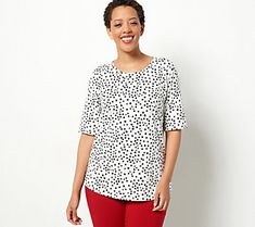 Who needs an energy drink?! This lively dotted top has plenty of fizz to see you through the afternoon. From Belle by Kim Gravel. Casual Polka Dot Tops For Spring, Summer Polka Dot Crew Neck Top, Polka Dot Tops For Day Out In Fall, Summer Stretch Polka Dot Tops, Stretch Polka Dot Tops For Summer, Stretch Polka Dot Summer Tops, Kim Gravel, Polka Dot Top, Top Blouse