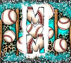 the word m is made out of baseballs and leopard print with hearts on them