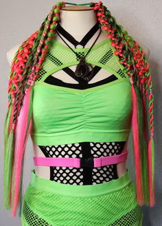 One Pair of pink and green WATERMELON themed Festival Rave Braided Hair with pink and green charms.  Extensions on elastics.  Use it as pigtails or use both for one ponytail. Rave Hair Extensions, Monster High Closet, One Ponytail, Festival Hair Extensions, Festival Braid, Watermelon Festival, Festival Braids, Rave Hair, Green Charms