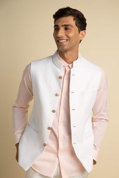 Buy White Linen Plain Puro Bundi For Men by Philocaly Online at Aza Fashions. Wedding Dress For Men, Diwali Wear, Hype Clothing, Day Designer, Fashion Suits For Men